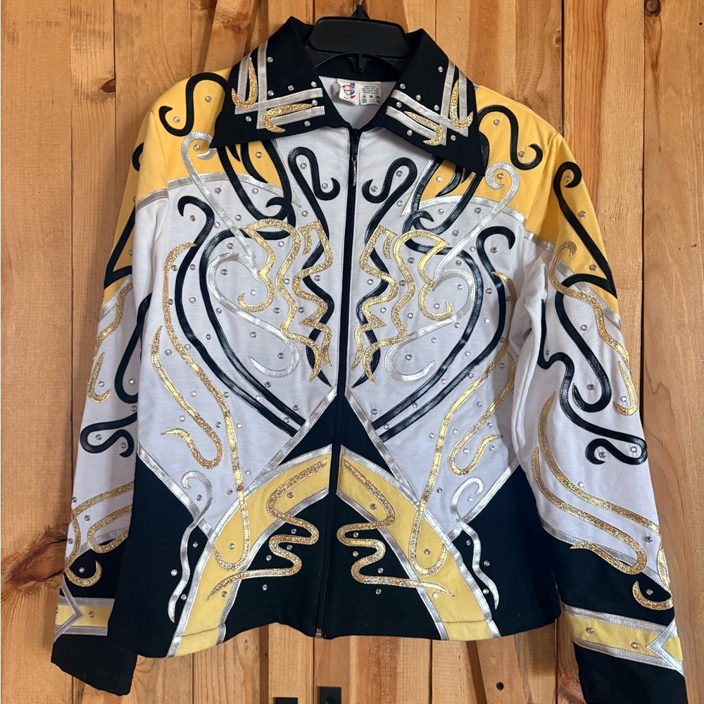 Stylish Women's Black and Yellow Embellished Jacket rodeo queens/horse shows